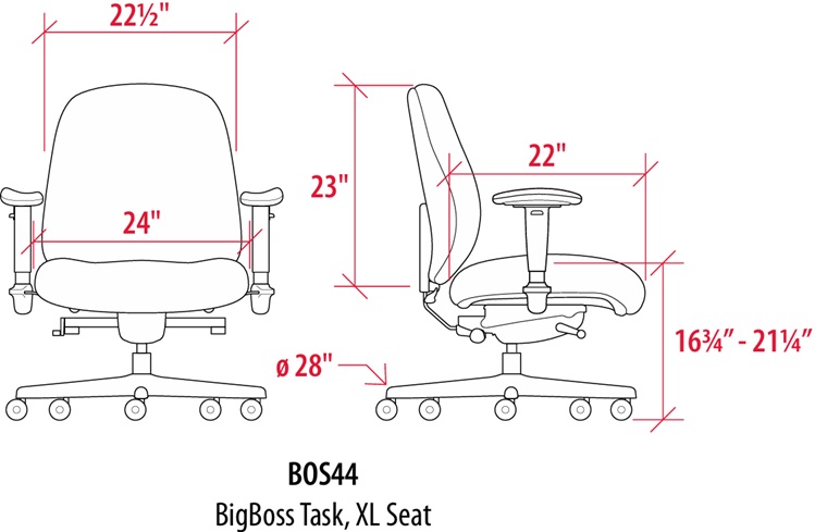 Technical Drawing for Sitmatic BigBoss Standard Back Task Chair - BOS3