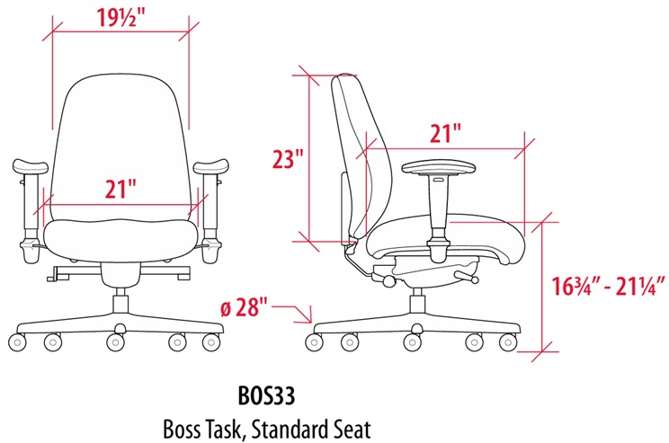 Technical Drawing for Sitmatic BigBoss Standard Back Task Chair - BOS3