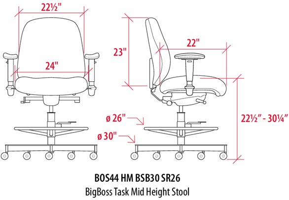 Technical Drawing for Sitmatic BigBoss Standard Wide Stool - BOS44