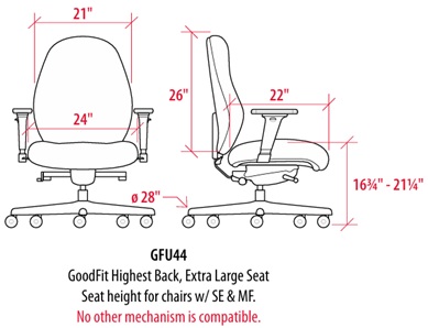 Technical Drawing for Sitmatic GoodFit GFU1 Low Back Task Chair for petite users
