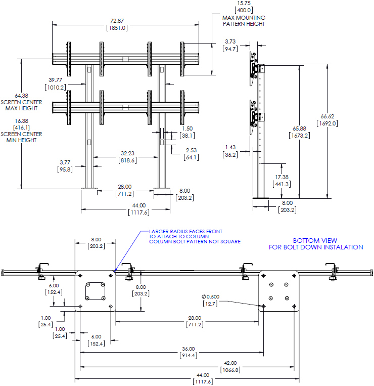 Technical Drawing for Chief LBM2X2U FUSION 2x2 Large Bolt Down Freestanding Video Wall