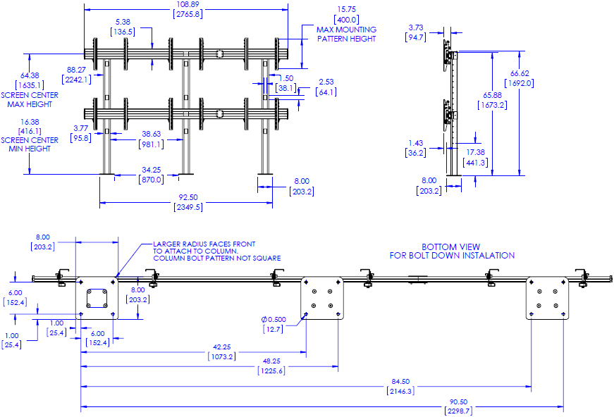 Technical Drawing for Chief LBM3X2U FUSION 3x2 Large Bolt Down Freestanding Video Wall