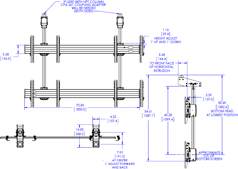 Technical Drawing for Chief LCM2X2U Fusion Large Ceiling Mounted 2x2 Video Wall