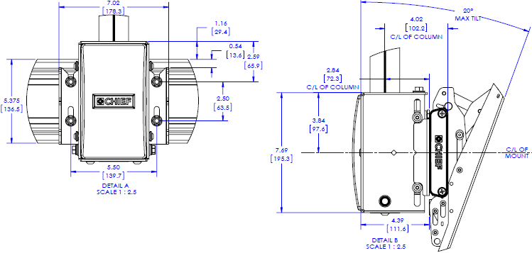 Technical Drawing for Chief LCM3X1UP FUSION Large Ceiling Mounted Portrait Menu Board