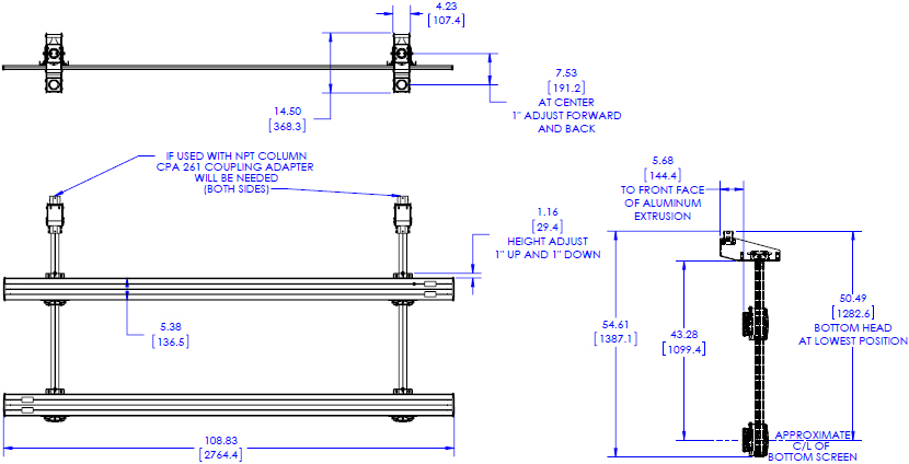 Technical Drawing for Chief LCM3X2U Fusion Large Ceiling Mounted 3x2 Video Wall