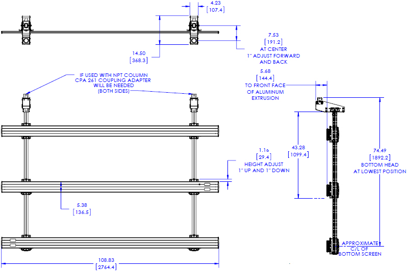 Technical Drawing for Chief LCM3X3U Fusion Large Ceiling Mounted 3x3 Video Wall