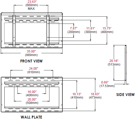 Technical drawing for Peerless DS-VW650 SmartMount Ultra Thin Flat Video Wall Mount