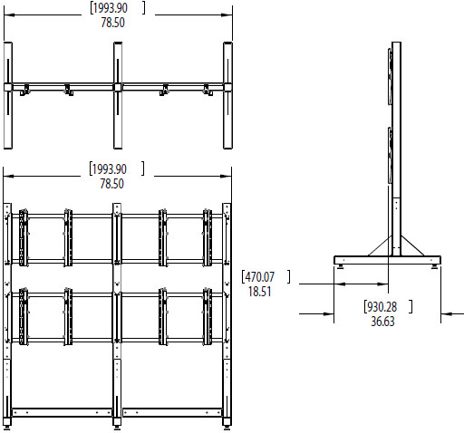Technical Drawing for Premier MVWS-2x2-4655 Modular 2x2 Video Wall Stand