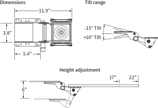 Technical Drawing for Workrite 173-17N or 173-22N Fundamentals Arm