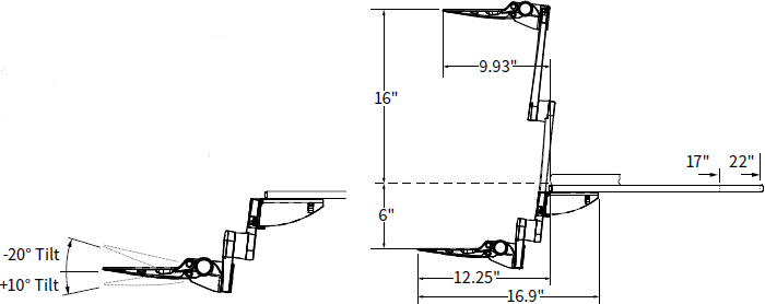 Technical Drawing for Workrite 4177-17N or 4177-22N Pinnacle S2S Arm
