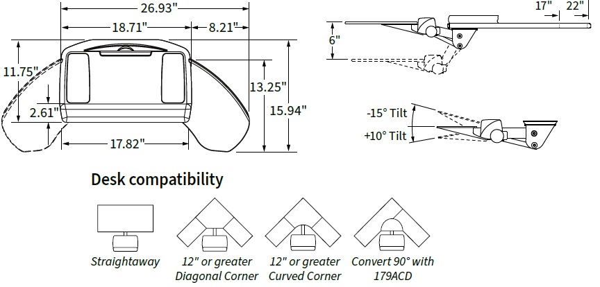 Technical Drawing for Workrite Banana Board Keyboard Tray System