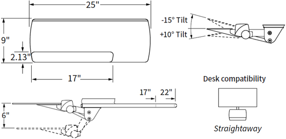 Technical Drawing for Workrite Compact Keyboard Tray System