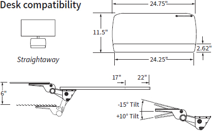 Technical Drawing for Workrite AKP01 Fundamentals Adjustable Keyboard Platform System