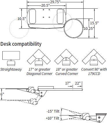 Technical Drawing for Workrite AKP02 Fundamentals Adjustable Keyboard Platform System