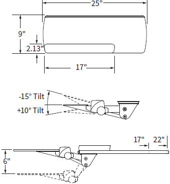 Technical Drawing for Workrite UB172-25 Compact Adjustable Keyboard Platform