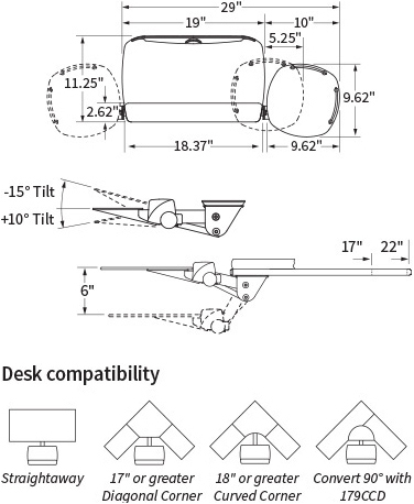 Technical Drawing for Workrite REVO Adjustable Keyboard Platform