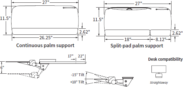 Technical Drawing for Workrite Ergonomics Standard Keyboard Tray System