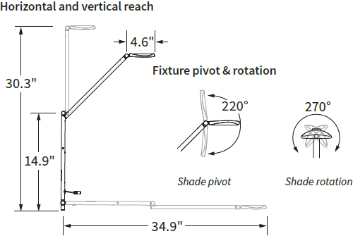 Technical Drawing for Workrite AST3-DA-WOB-S Astra 3 Double Arm LED Desk Task Light