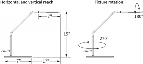 Technical drawing for
Workrite FD2-DL10-S Fundamentals 2 Efficient LED Desk Light