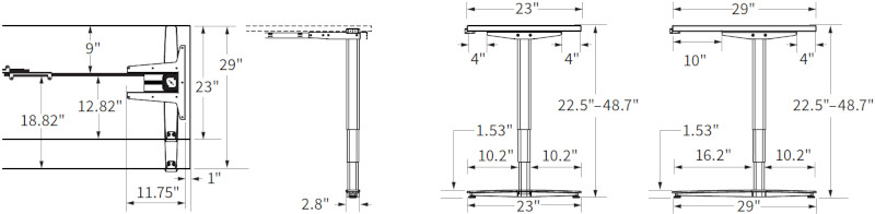 Drawing of Workrite Sentinel Rectangular 3-Stage, 2-Leg Electric Sit Stand Desk