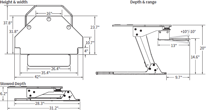 Technical Drawing for Workrite SOL-CU-DT-B Solace Desktop Corner Standing Desk Converter