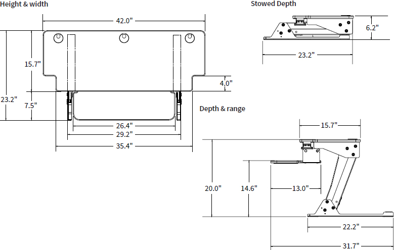 Technical Drawing for Workrite SOL-HD-DT-B Solace Desktop HD Sit-Stand Workstation