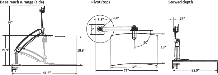 Technical Drawing for Workrite SOL-SINGLE-CCG-S Solace Single Sit-Stand Workstation