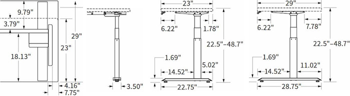 Workrite Fundamentals EX Frame Set Dimensions