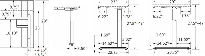 Workrite Fundamentals LX Frame Set Dimensions