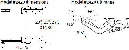 Technical Drawing for Workrite 2420 Series Dual Adjustable Gemini Arms Short Neck