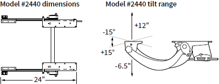 Technical Drawing for Workrite 2440 Series Dual Adjustable Gemini Arms Long Neck