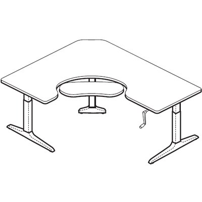 SCFHXL607230A Offset Corner Right 3 Legs, Keyboard Cutout