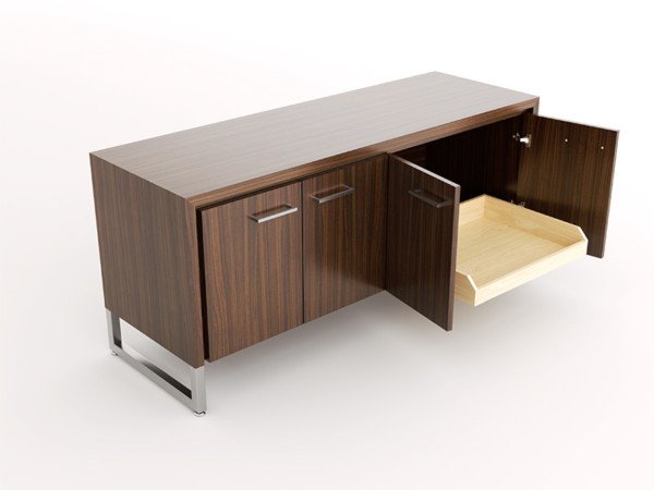 Advent Credenza - Door with Shelves - Door with Pullout Tray - Open