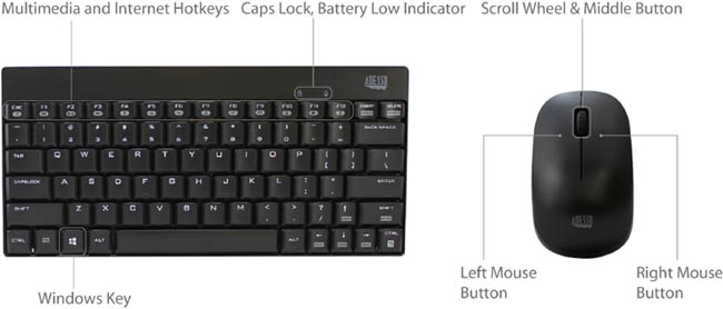 Adesso WKB-1100CB Wireless Spill Resistant Mini Keyboard & Mouse Combo