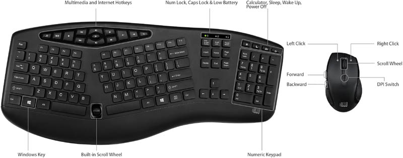 Adesso WKB-1600CB TruForm Wireless Ergonomic Keyboard & Optical Mouse
