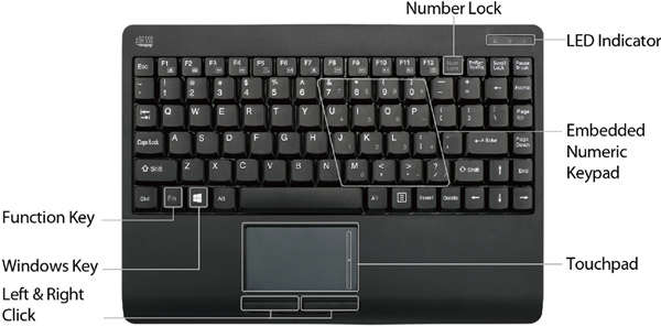 Adesso WKB-4110UB SlimTouch Wireless Mini Touchpad Keyboard