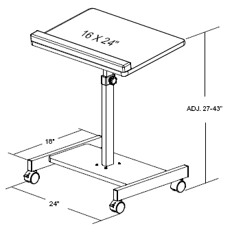 Dimensional Diagram for Balt 43062 Scamp Laptop Stand - Adjusts from 27