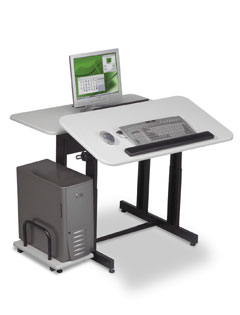 Balt 89782 Tilting keyboard platform. Tilt up or down for ergonomic comfort. Ergonomic keyboard platform adjusts in height and tilts up or down 15 degree for maximum comfort.
