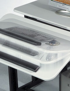 Balt 89782 Tilting keyboard platform. Tilt up or down for ergonomic comfort. Ergonomic keyboard platform adjusts in height and tilts up or down 15 degree for maximum comfort.