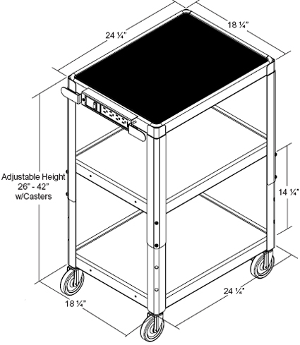 Dimensional Diagram for Balt 85892 Adjustable Audio Visual Utility Carts