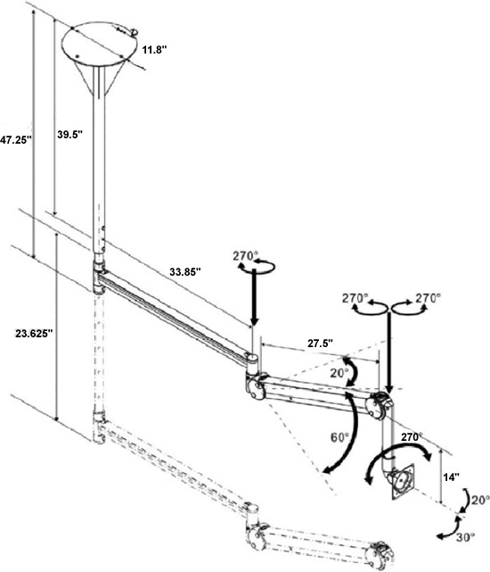 Technical Drawing for AFC LCD Ceiling Mount AFC-107