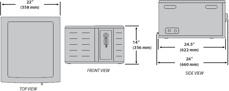 Technical Drawing for Ergotron DM12-1012-1 Zip12 Charging Desktop Cabinet