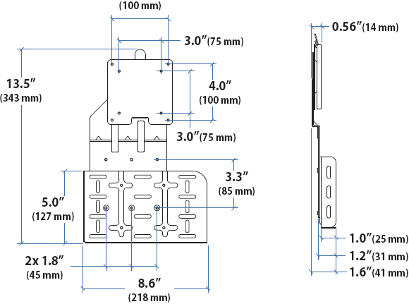 Technical Drawing for Ergotron 97-527-009 MMC VESA-CPU Mount