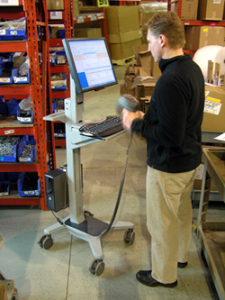 Ergotron 24-182-055 Neo-Flex Mobile WorkSpace used in warehouse