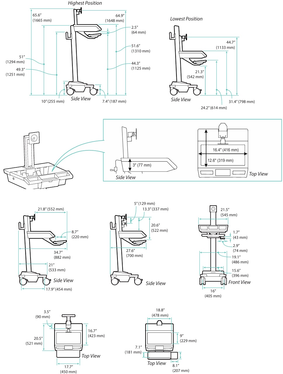 Technical Drawing for Ergotron M011-0101-100000-1-0 Mosaic LCD Cart, Non-powered, No Drawer