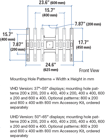 Dimensional Diagram for ergotron 24-192-057 Neo-Flex Mobile Media Center UHD Ultra Heavy Duty