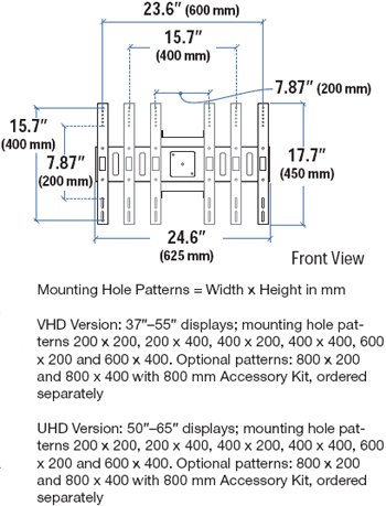 Dimensional Diagram for ergotron 24-192-057 Neo-Flex Mobile Media Center UHD Ultra Heavy Duty