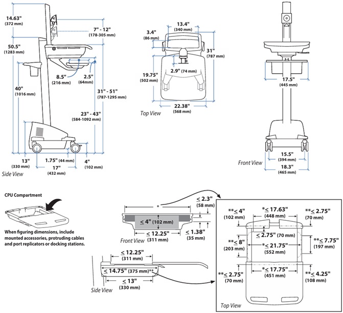 Technical drawing for Ergotron 45-708-292 LX Pro Grommet Mount Desk Monitor Arm (black)