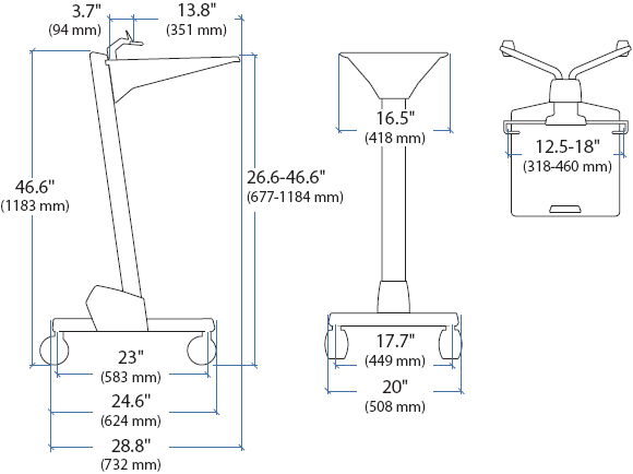 Technical Drawing for Ergotron Secure Notebook Cart