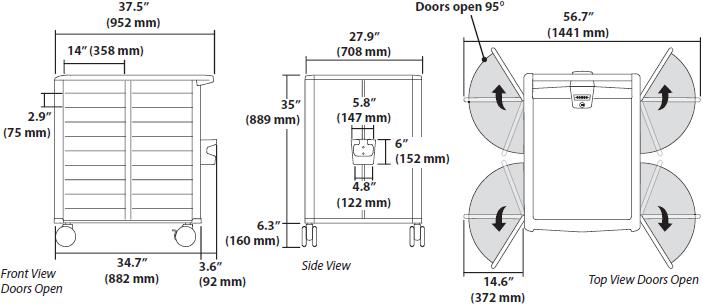 Technical drawing for Ergotron 24-421-062 StyleView Transfer Cart